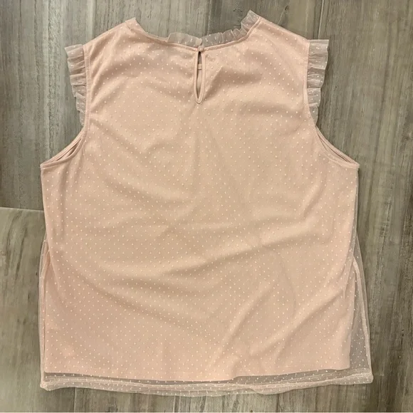 Adrianna Papell Blush Swiss Dot Sleeveless Blouse L – Ruffle Mesh Trim Top - Picture 8 of 9
